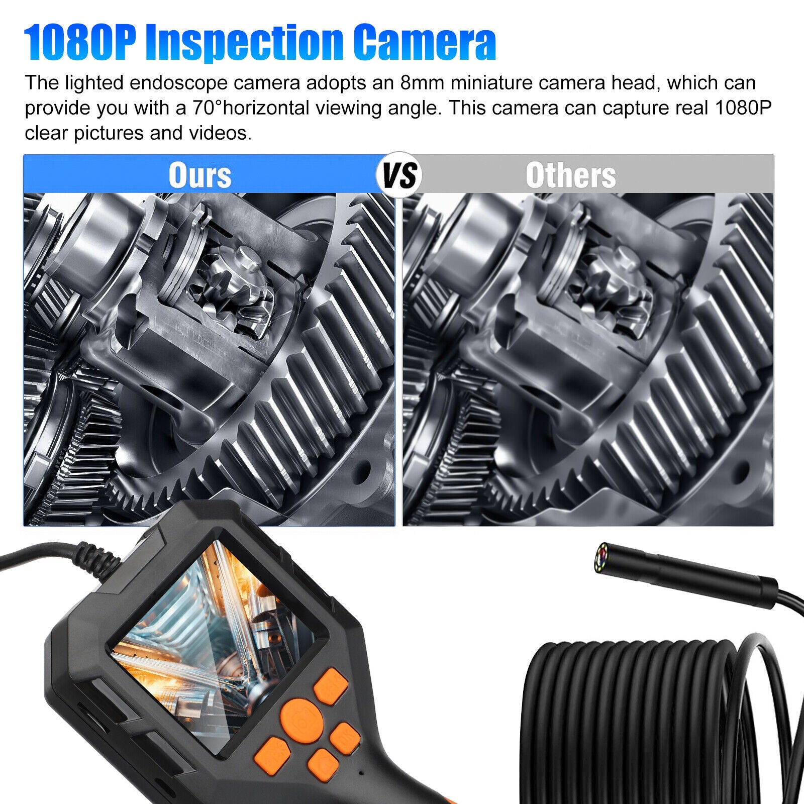 HD 1080P Led Handheld Borescope 2.8-inch Ips Screen 8mm Inspection Camera Industrial Endoscope for Auto Repair Black - Premium OBD & Diagnostic Tools from Rapidvehicles - Just $139.99! Shop now at Rapidvehicles