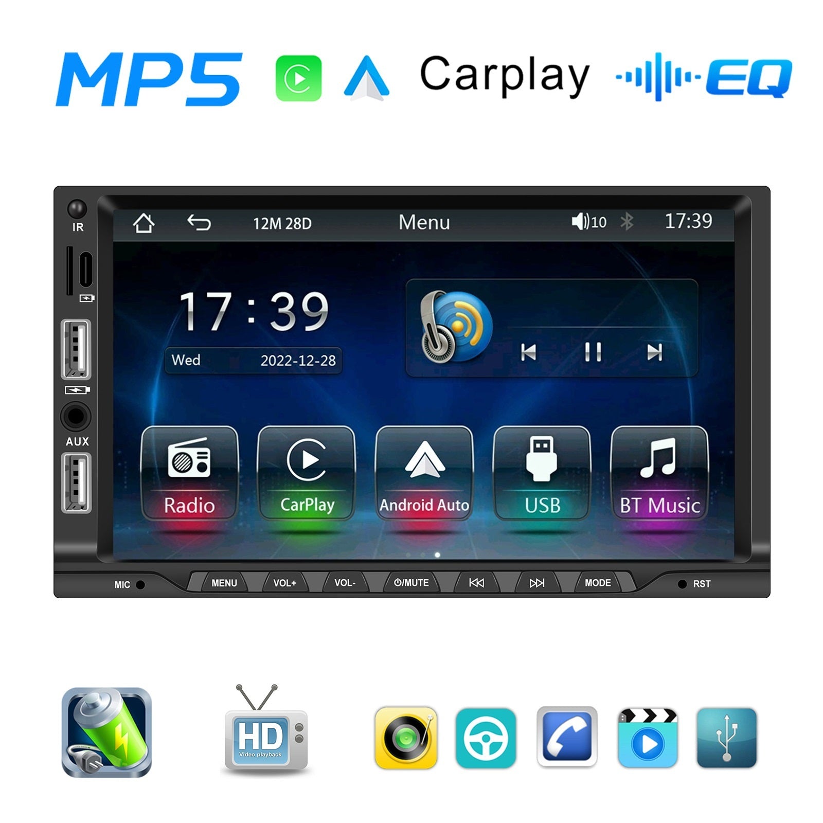 7-inch 2 Din Car Radio Bluetooth 5.1 Hands-free Mp5 Player for Carplay with Microphone Standard - Premium Car DVR from Rapidvehicles - Just $83.12! Shop now at Rapidvehicles