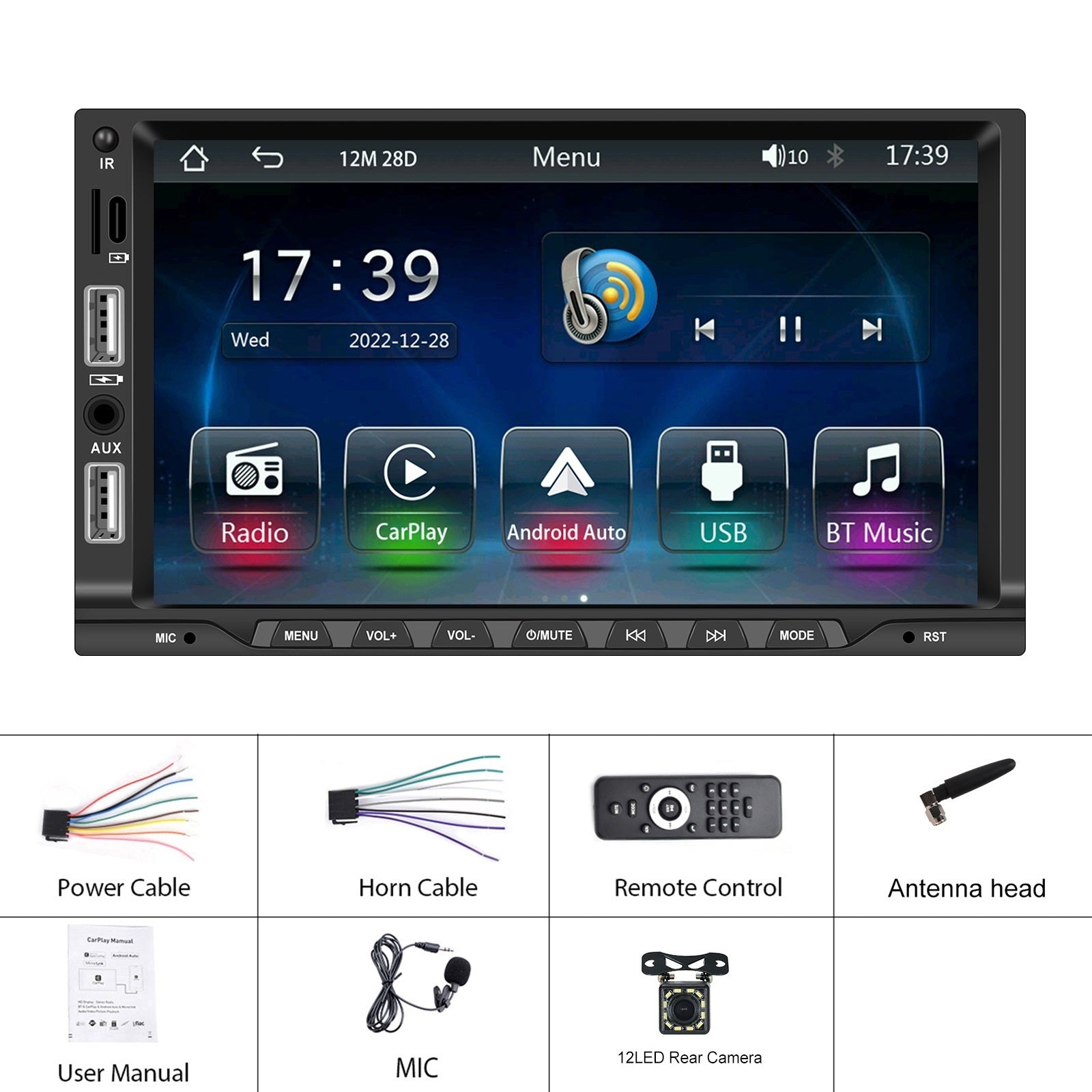 7-inch 2 Din Car Radio Bluetooth 5.1 Hands-free Mp5 Player for Carplay with Microphone Standard + 12 Lights - Premium Car DVR from Rapidvehicles - Just $91.42! Shop now at Rapidvehicles