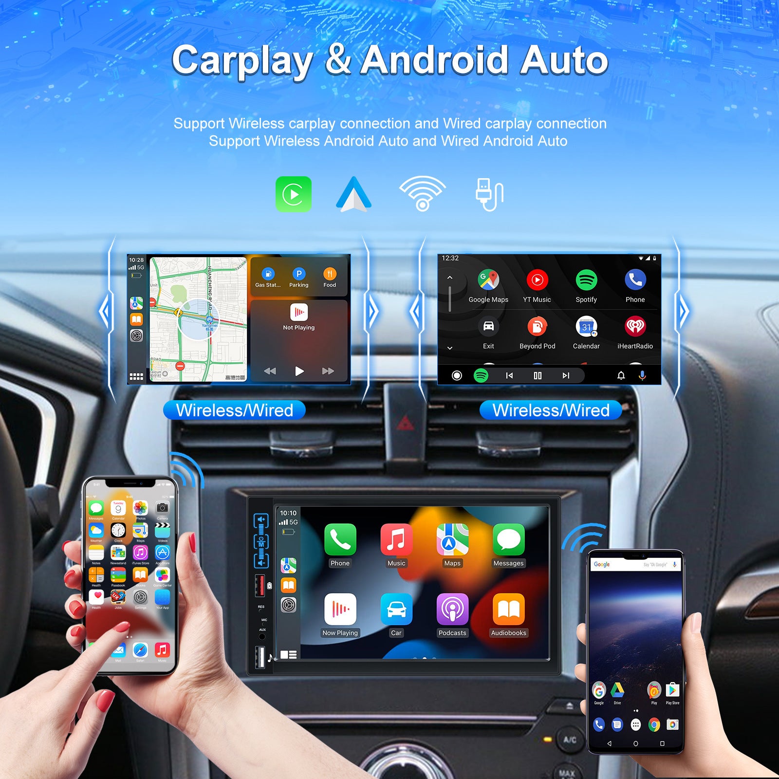 Dual Din Car Radio 7-Inch HD Screen Bluetooth Hands-Free Kit Mp5 Player for Carplay Wireless Standard - Premium Car DVR from Rapidvehicles - Just $85.62! Shop now at Rapidvehicles