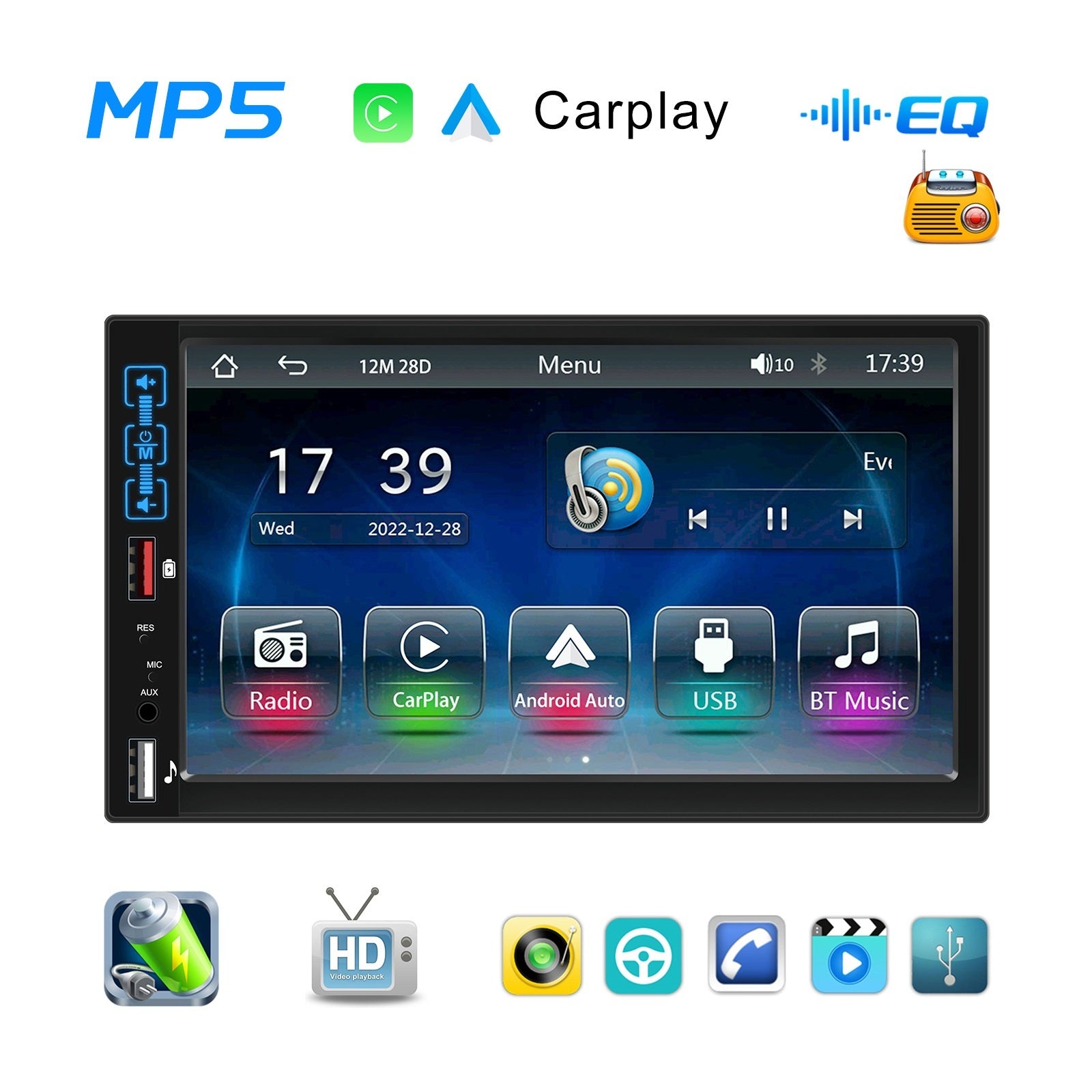 Dual Din Car Radio 7-Inch HD Screen Bluetooth Hands-Free Kit Mp5 Player for Carplay Wireless Standard - Premium Car DVR from Rapidvehicles - Just $85.62! Shop now at Rapidvehicles