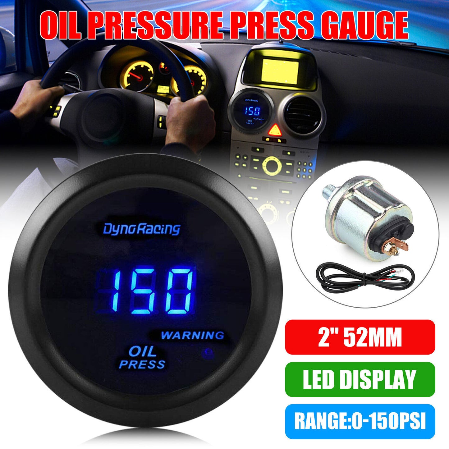 2inch 52mm LED Oil Pressure Gauge Digital Display Instrument with - Premium Car Organizers from Rapidvehicles - Just $49.99! Shop now at Rapidvehicles