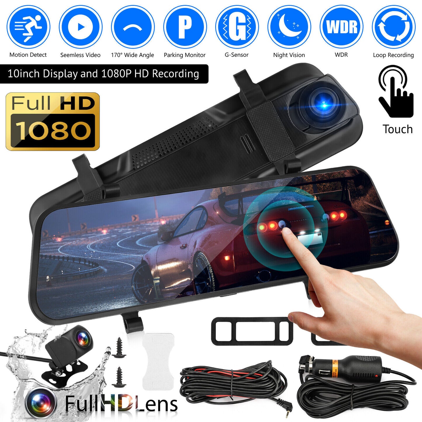 Car Dvr Dash Cam 10 inch Full-Screen Dual-Lens Video Recorder - Premium Car Rear View Camera from Rapidvehicles - Just $83.99! Shop now at Rapidvehicles