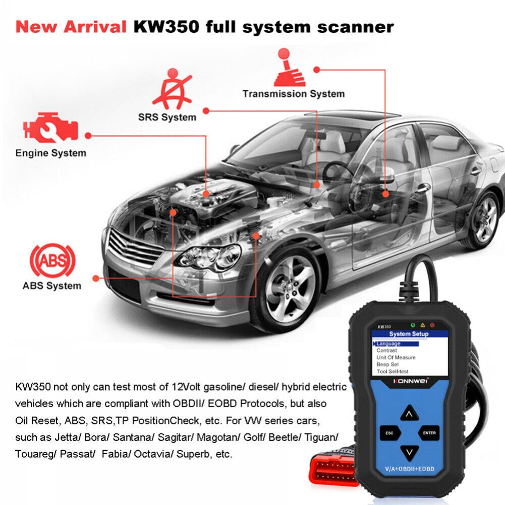 Kw350 Car Diagnostic Scanner Code Reader Locator Abs Brake System Transmission Case Engine Scanning Tool - Premium OBD & Diagnostic Tools from Rapidvehicles - Just $66.99! Shop now at Rapidvehicles