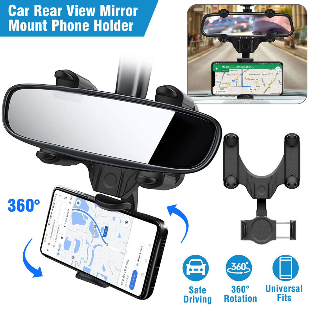 Car Phone Holder Cradle Rearview Mirror Mount Stand 360-degree Rotation Universal Gps Navigation Bracket black - Premium Car Mounts & Holders from Rapidvehicles - Just $17.99! Shop now at Rapidvehicles