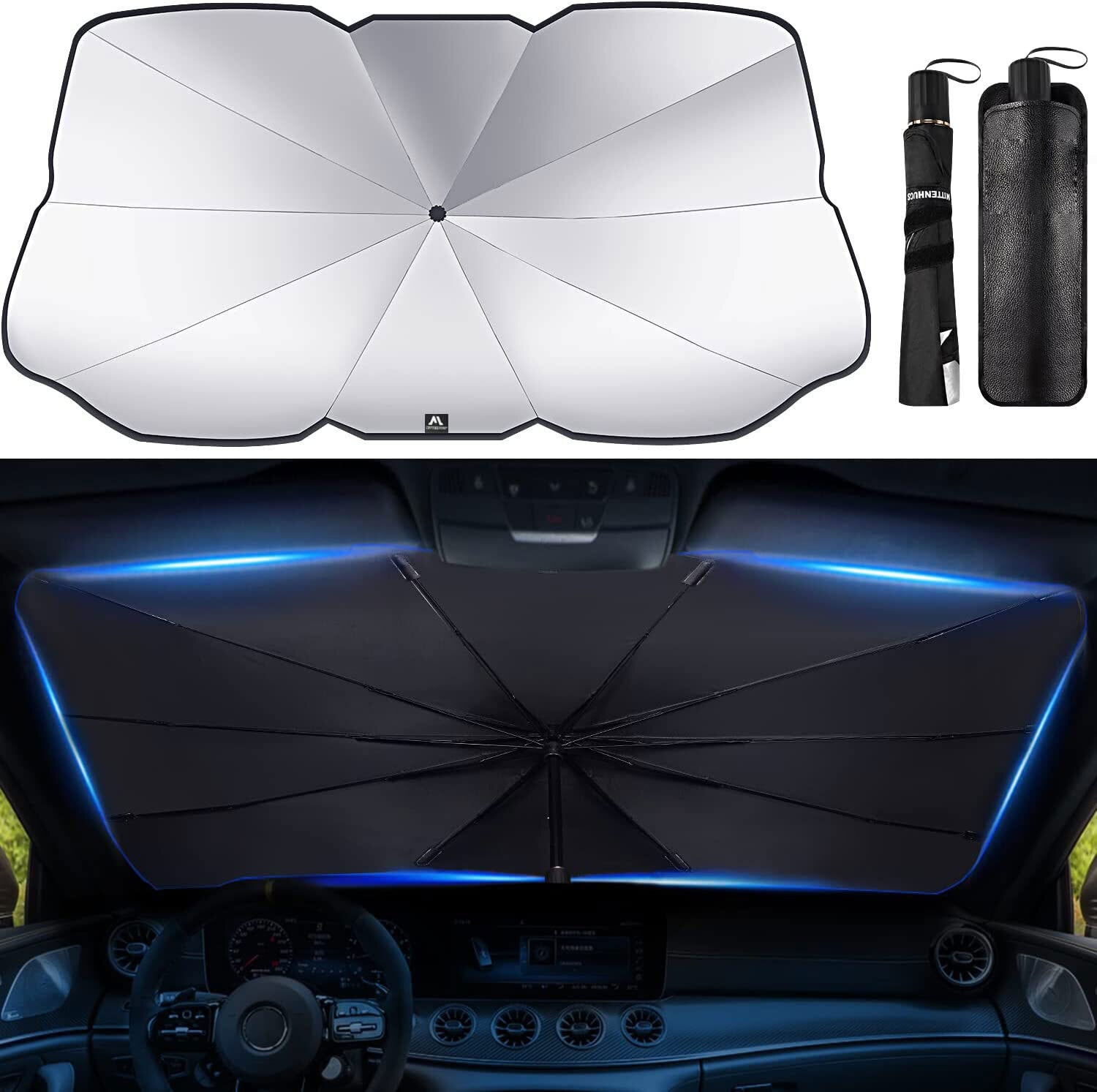 Car Windshield Sun Shade Umbrella Block UV Rays Heat Retractable - Premium Car Organizers from Rapidvehicles - Just $28.99! Shop now at Rapidvehicles