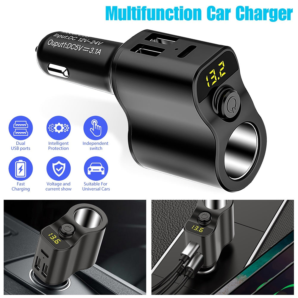 Car Charger Extension Cigarette Lighter Adapter Socket Splitter 2 USB 1PD Ports Voltage Meter 12V/24V Automobile Outlet black - Premium Car Chargers from Rapidvehicles - Just $21.56! Shop now at Rapidvehicles