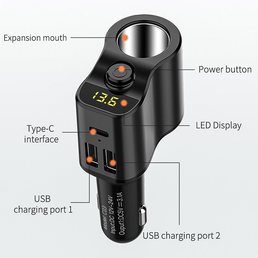 Car Charger Extension Cigarette Lighter Adapter Socket Splitter 2 USB 1PD Ports Voltage Meter 12V/24V Automobile Outlet black - Premium Car Chargers from Rapidvehicles - Just $21.56! Shop now at Rapidvehicles