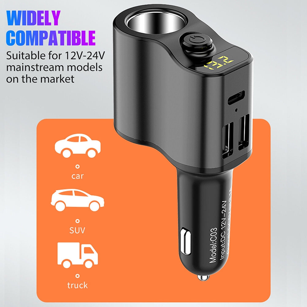 Car Charger Extension Cigarette Lighter Adapter Socket Splitter 2 USB 1PD Ports Voltage Meter 12V/24V Automobile Outlet black - Premium Car Chargers from Rapidvehicles - Just $21.56! Shop now at Rapidvehicles