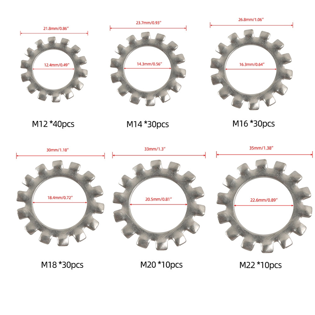 150pcs 6 Sizes 304 Stainless Steel External Tooth Star Lock - Premium Car Organizers from Rapidvehicles - Just $41.99! Shop now at Rapidvehicles