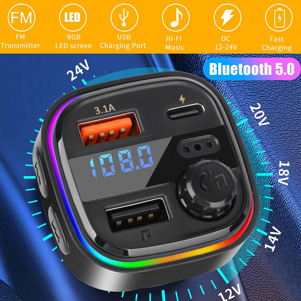 C26 FM Transmitter For Car Bluetooth 5.0 Hands-free Call RGB Backlight Dual USB Car Charger MP3 Music Player black - Premium Car Chargers from Rapidvehicles - Just $22.99! Shop now at Rapidvehicles