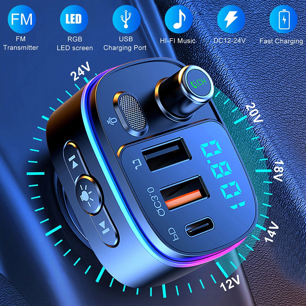 Wireless FM Transmitter For Car Bluetooth 5.0 FM Radio Adapter Music Player Car Kit With Hands-Free Calling black - Premium Car Chargers from Rapidvehicles - Just $32.99! Shop now at Rapidvehicles