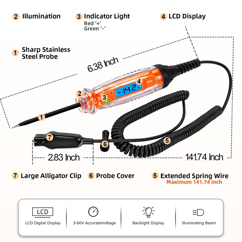 Automotive Test Light Dc 3-60v Light Tester Heavy Duty Auto Ciruit Tester Electric Test Pen Orange - Premium OBD & Diagnostic Tools from Rapidvehicles - Just $41.99! Shop now at Rapidvehicles