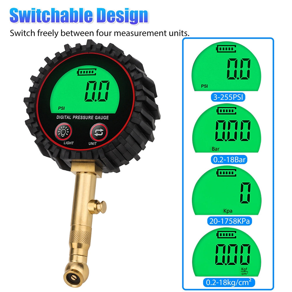 Tire Pressure Gauge 3-255PSI Heavy Duty Backlight LCD Display Digital Air Pressure Gauge For Car Trucks Bikes black - Premium OBD & Diagnostic Tools from Rapidvehicles - Just $23.99! Shop now at Rapidvehicles