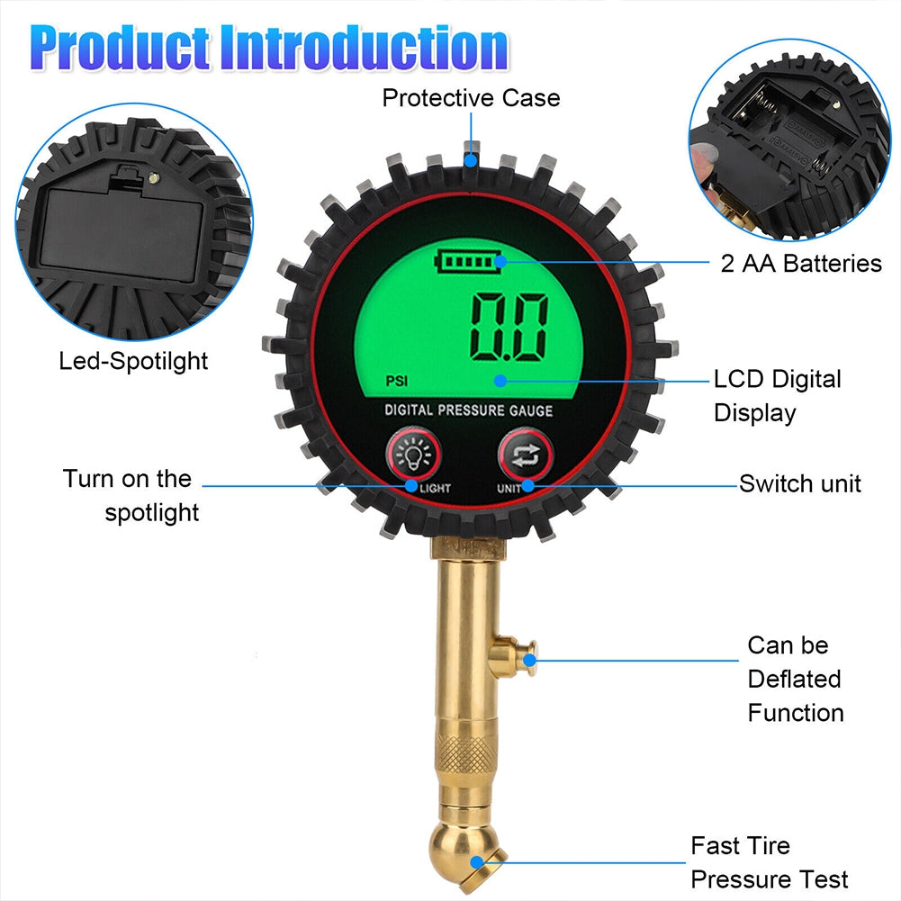 Tire Pressure Gauge 3-255PSI Heavy Duty Backlight LCD Display Digital Air Pressure Gauge For Car Trucks Bikes black - Premium OBD & Diagnostic Tools from Rapidvehicles - Just $23.99! Shop now at Rapidvehicles