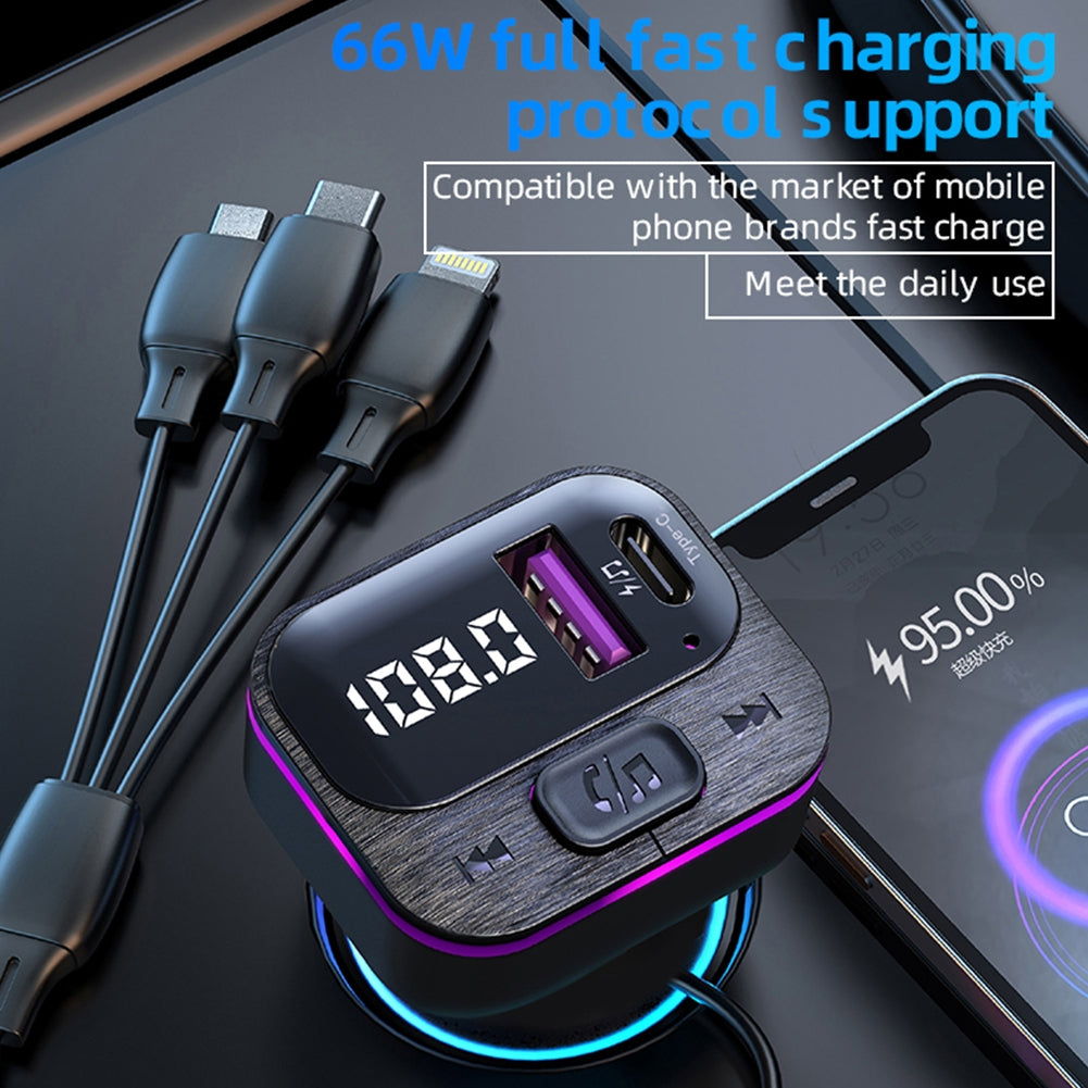 FM Transmitter Car Adapter 66W Fast Charging Hands-Free Calling Support U Disk Music Player HD Digital Display black - Premium Car Chargers from Rapidvehicles - Just $20.99! Shop now at Rapidvehicles