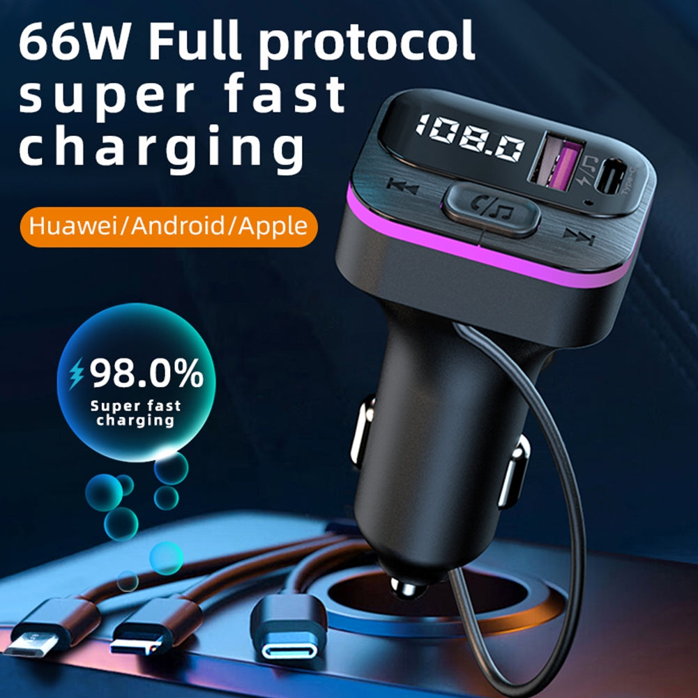 FM Transmitter Car Adapter 66W Fast Charging Hands-Free Calling Support U Disk Music Player HD Digital Display black - Premium Car Chargers from Rapidvehicles - Just $20.99! Shop now at Rapidvehicles