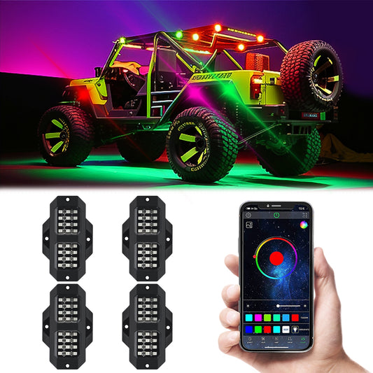 RGB LED Rock Lights Kits Multicolor Exterior Waterproof Underglow - Premium Car LED Lights from Rapidvehicles - Just $53.09! Shop now at Rapidvehicles