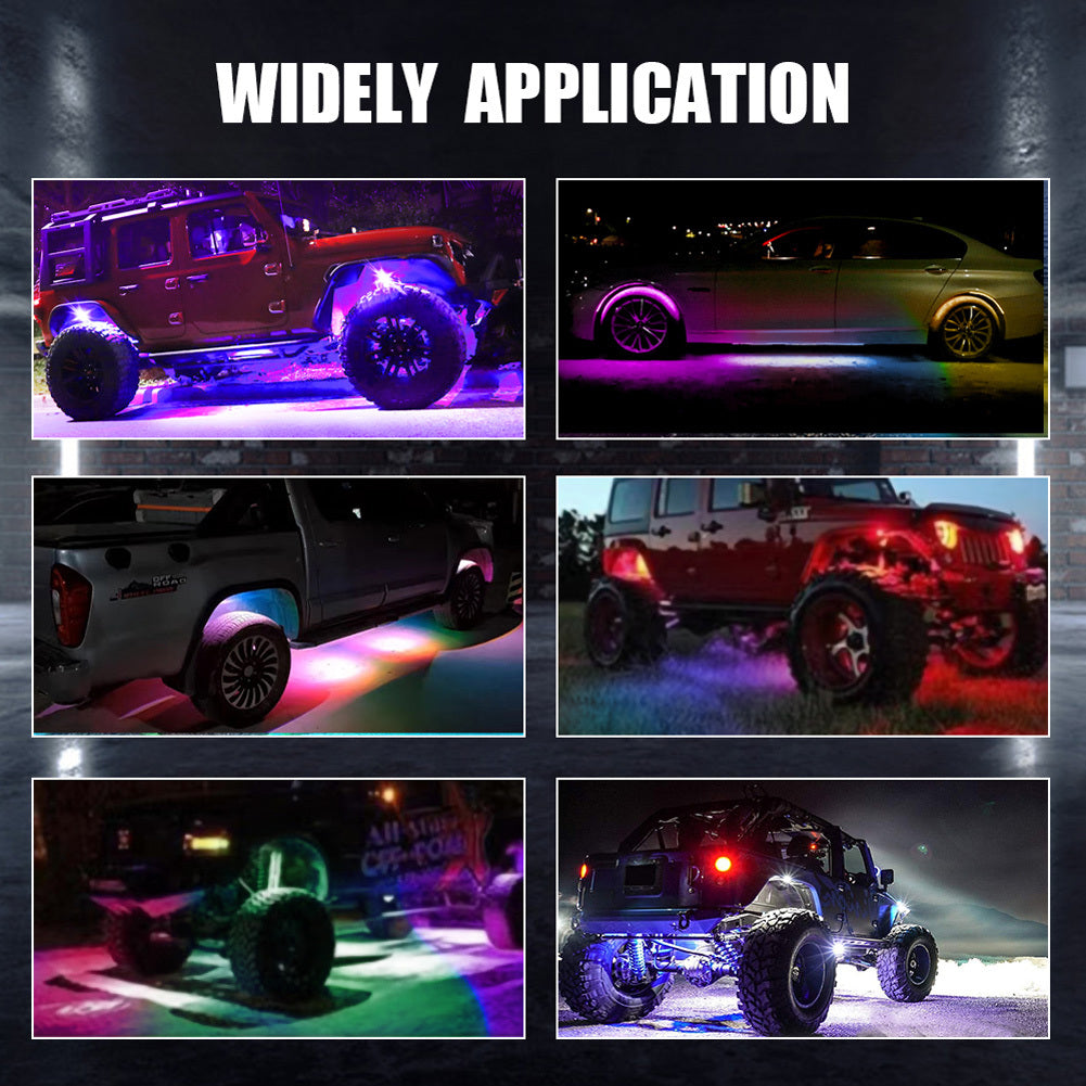 RGB LED Rock Lights Kits Multicolor Exterior Waterproof Underglow Neon Light Kits for Atv Utv Suv off Road Auto 1 to 6 - Premium Car LED Lights from Rapidvehicles - Just $53.63! Shop now at Rapidvehicles