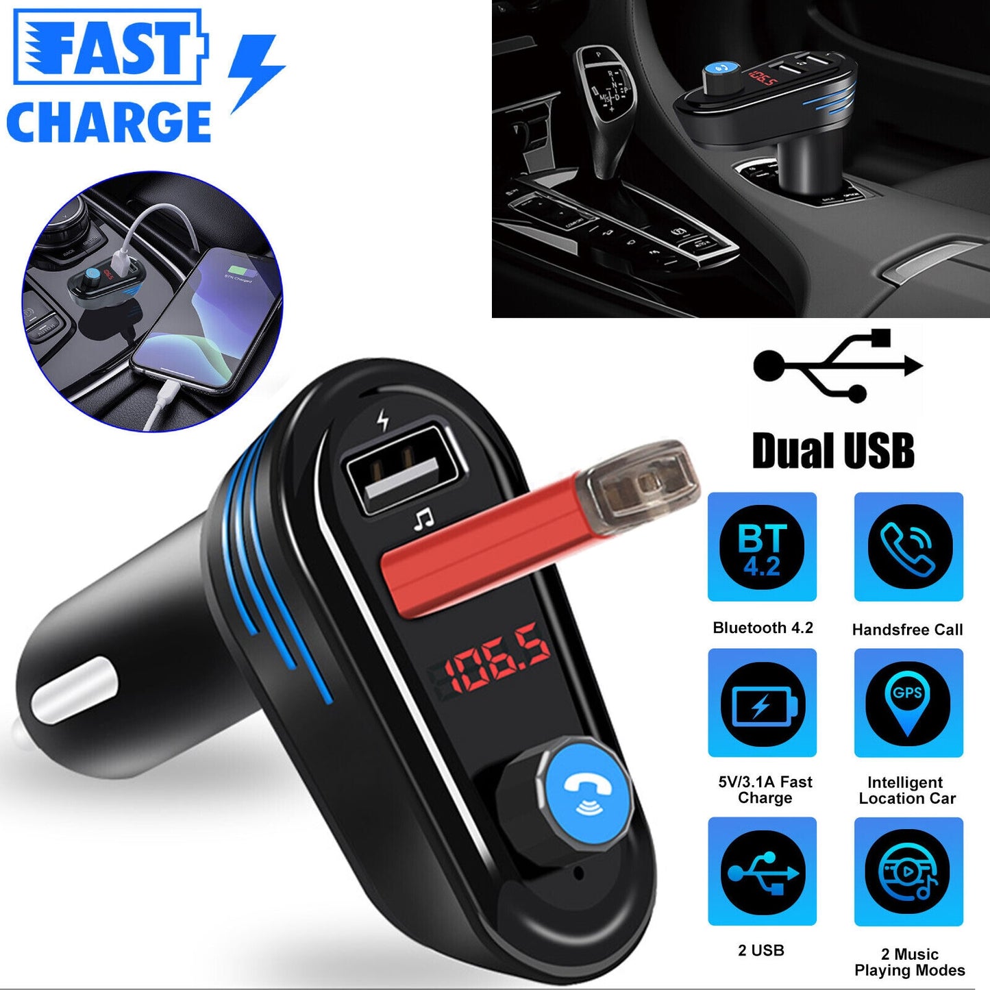 FM Transmitter For Car Wireless Radio Adapter MP3 Player Stereo - Premium Car Chargers from Rapidvehicles - Just $40.99! Shop now at Rapidvehicles