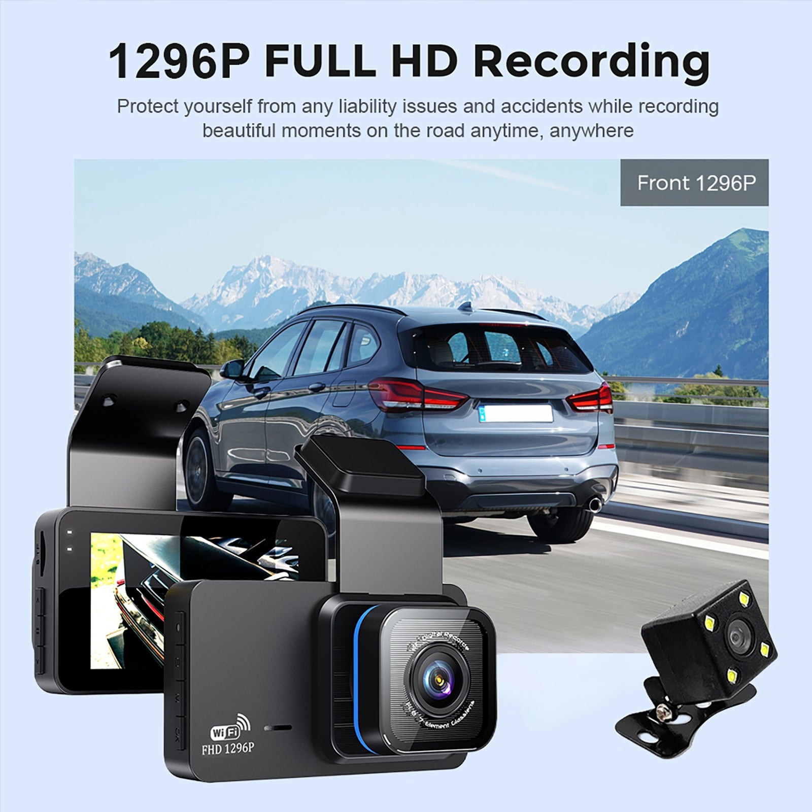 WIFI Dash Cam 3 inch IPS Screen Front Rear Dual Dash Camera 120 Wide Angle Driving Recorder Loop Recording App Control black - Premium Car DVR from Rapidvehicles - Just $46.96! Shop now at Rapidvehicles