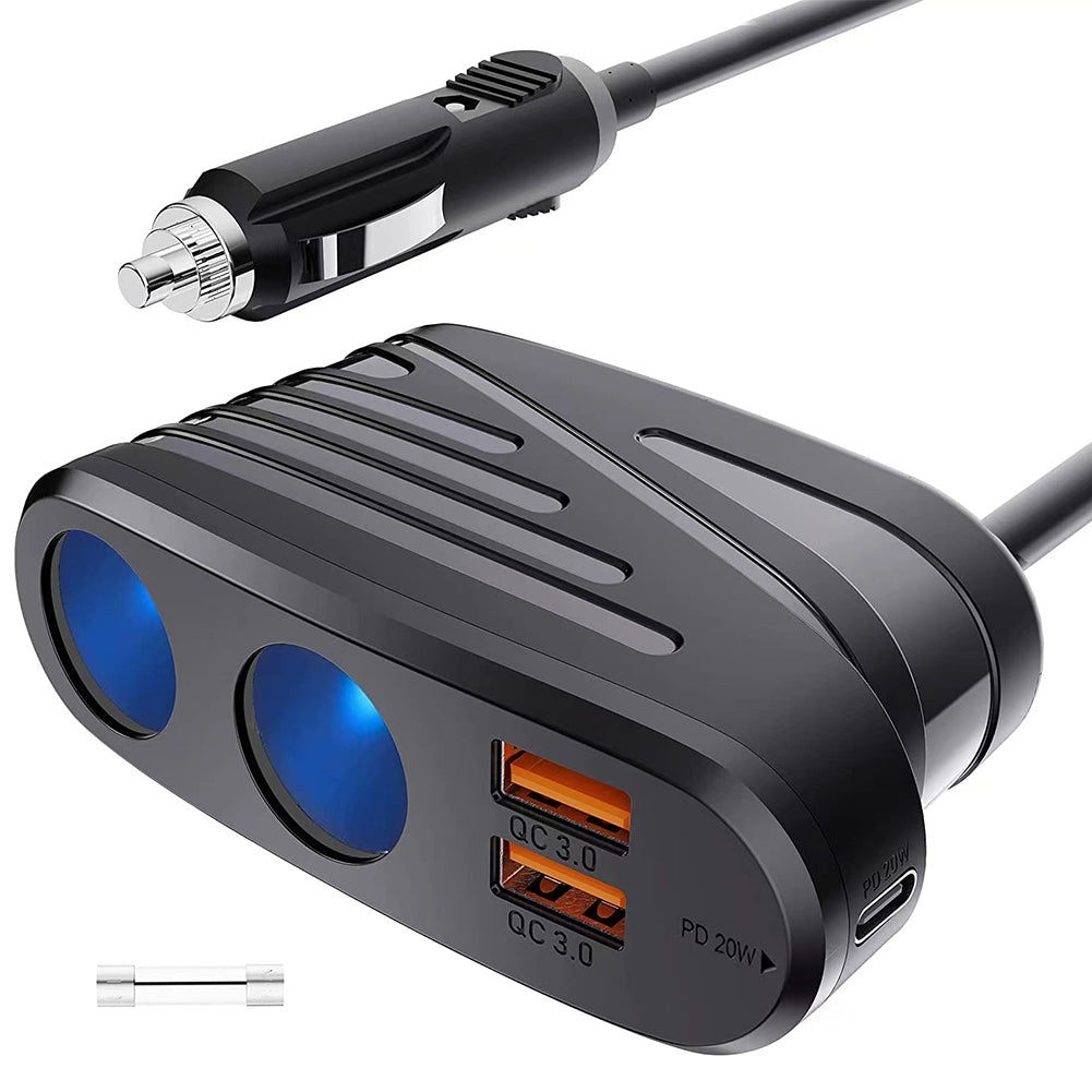 USB Car Charger Dual QC3.0 Single Type-C PD18W Fast Charging 2 Sockets Cigarette Lighter Splitter For 12/24V Vehicle black - Premium Car Chargers from Rapidvehicles - Just $31.89! Shop now at Rapidvehicles