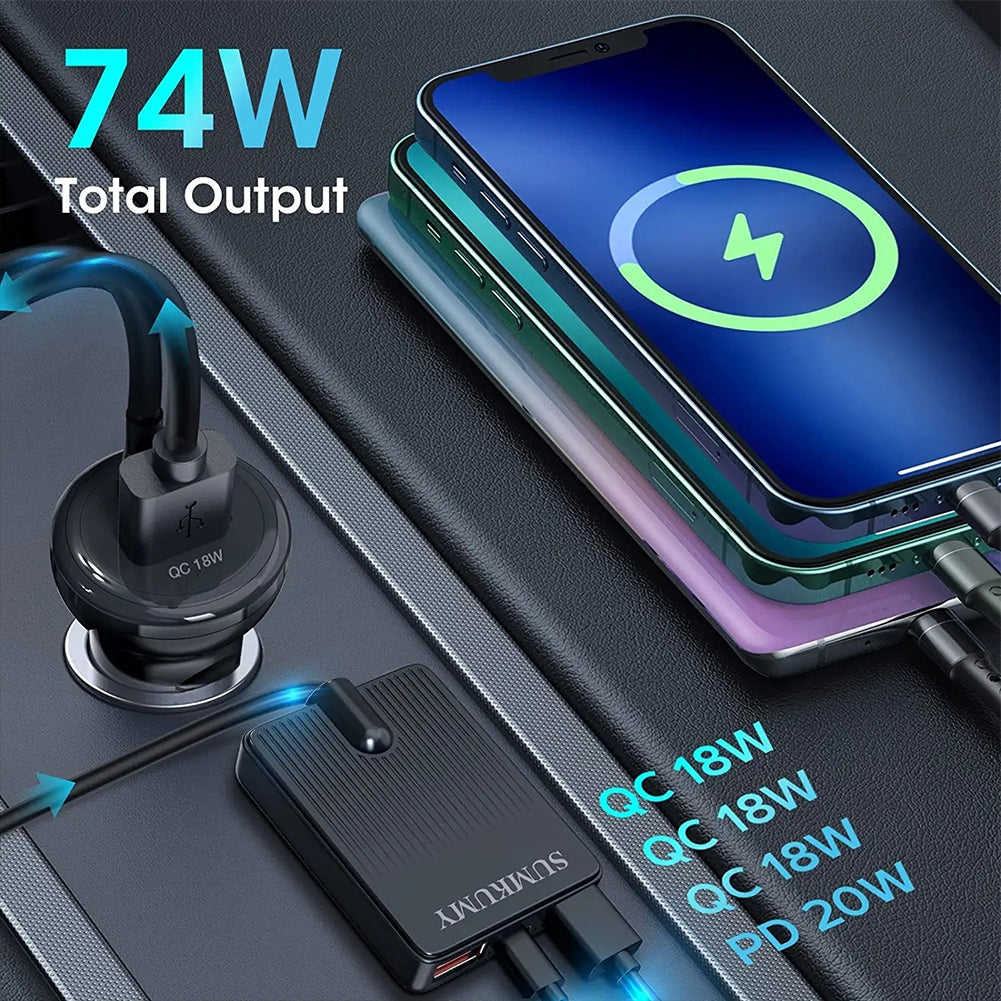 Car Charger 74W QC3.0 PD18W 4 Ports Fast Charging Adapter With - Premium Car Chargers from Rapidvehicles - Just $38.99! Shop now at Rapidvehicles