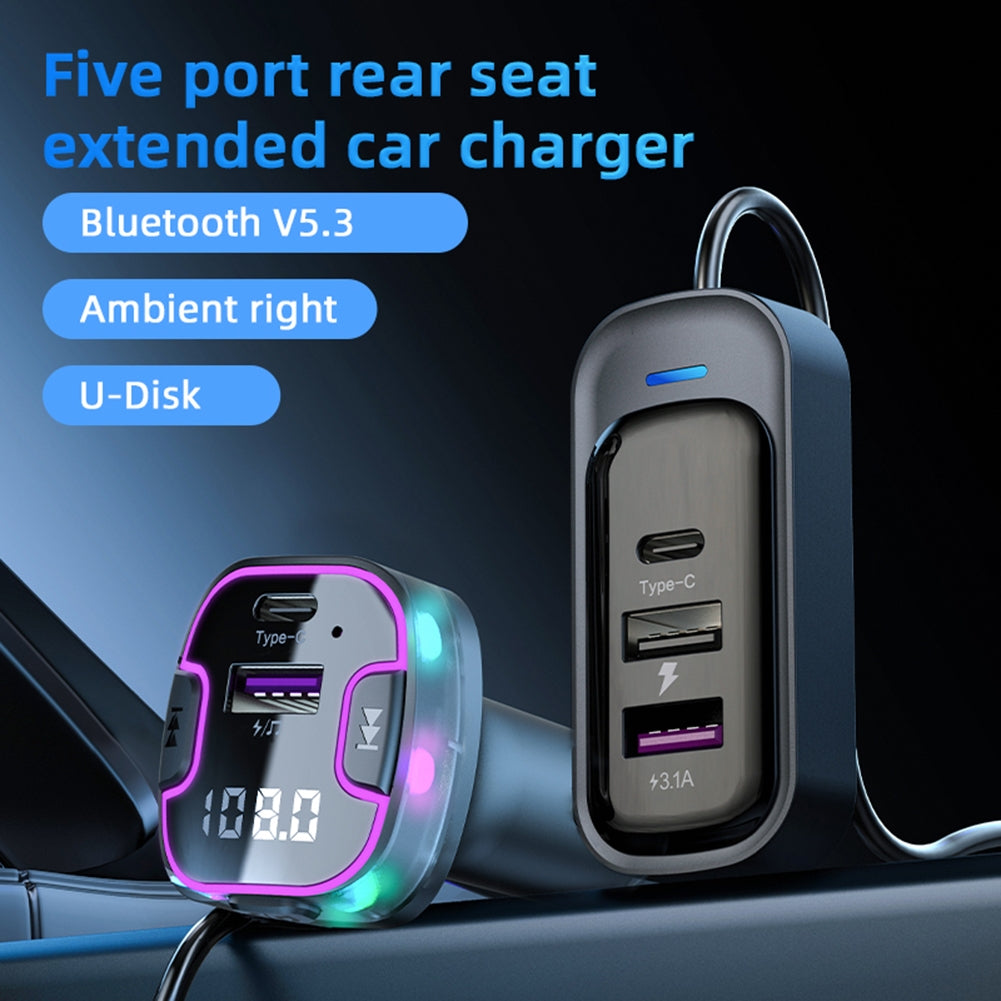 USB Car Charger 3 Ports Super Fast Charging Adapter MP3 Player Audio Transmitter With Colored Ambient Light black - Premium Car Chargers from Rapidvehicles - Just $21.99! Shop now at Rapidvehicles