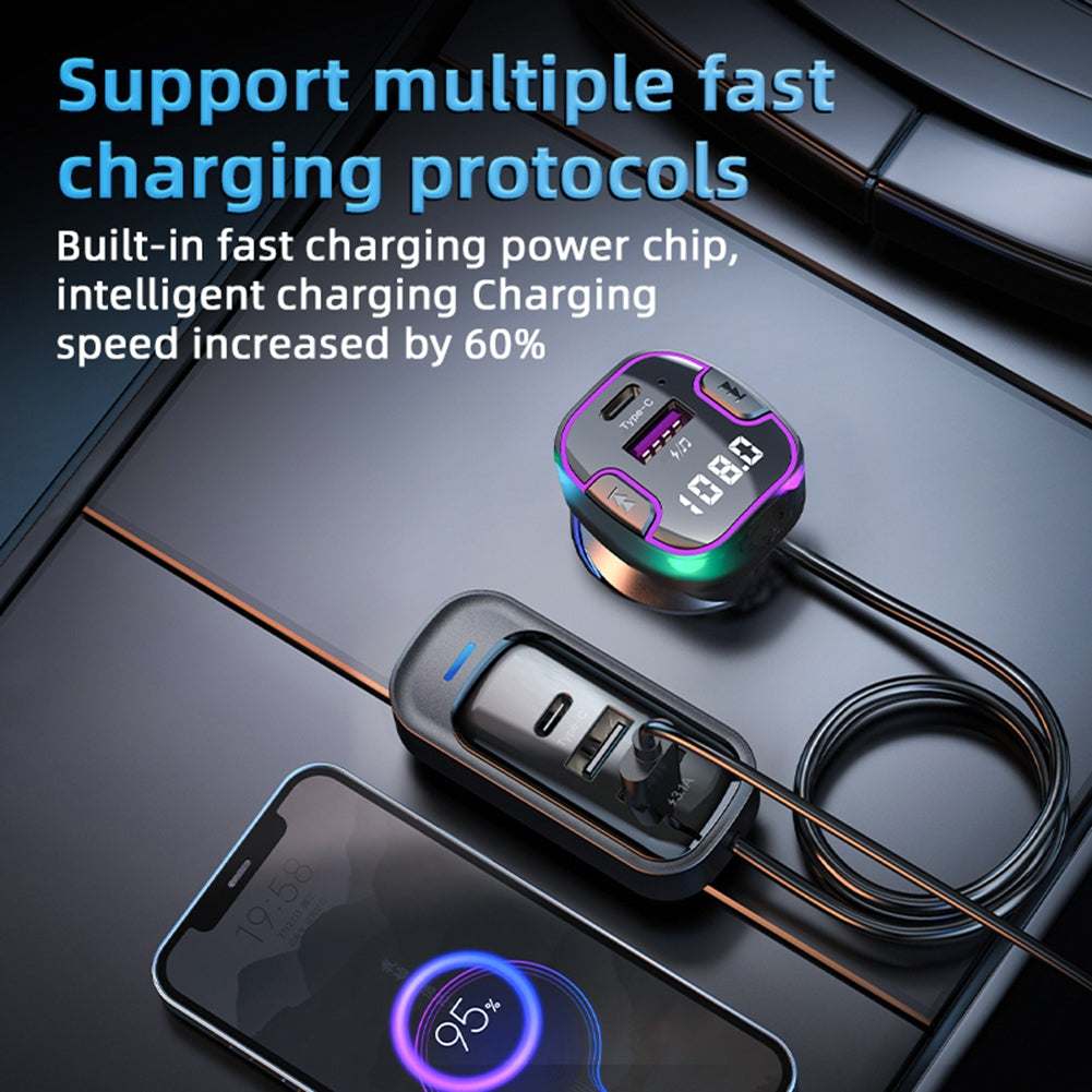 USB Car Charger 3 Ports Super Fast Charging Adapter MP3 Player Audio Transmitter With Colored Ambient Light black - Premium Car Chargers from Rapidvehicles - Just $21.99! Shop now at Rapidvehicles