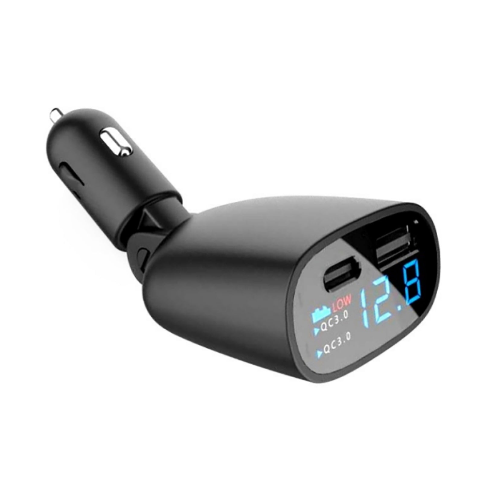 USB Car Charger 90 Degree Rotation QC3.0+PD 2 Ports Fast Charging Adapter With Battery Voltage Monitor For 12-24V Auto black - Premium Car Chargers from Rapidvehicles - Just $30.99! Shop now at Rapidvehicles