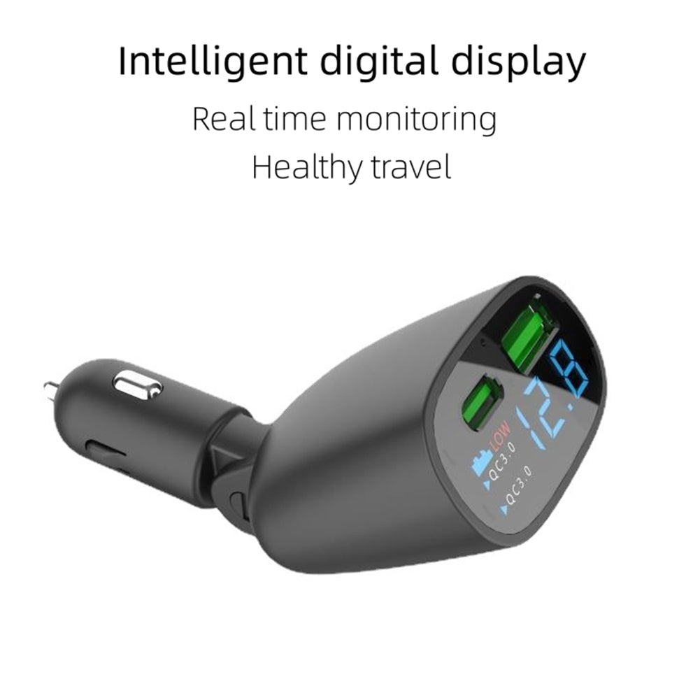 USB Car Charger 90 Degree Rotation QC3.0+PD 2 Ports Fast Charging Adapter With Battery Voltage Monitor For 12-24V Auto black - Premium Car Chargers from Rapidvehicles - Just $30.99! Shop now at Rapidvehicles