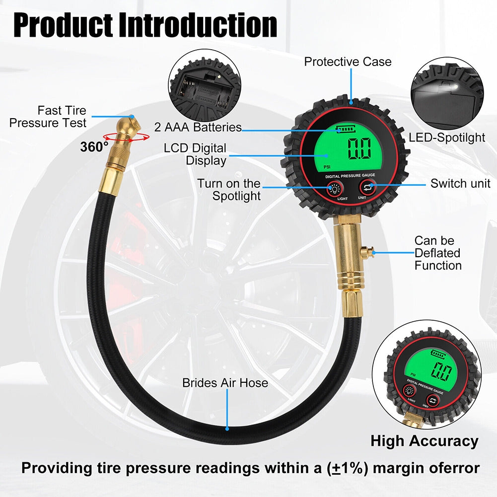 Digital Tire Pressure Gauge 255PSI Professional Accuracy LCD Display Air Pressure Gauge For Trucks Cars RVs black - Premium OBD & Diagnostic Tools from Rapidvehicles - Just $27.99! Shop now at Rapidvehicles