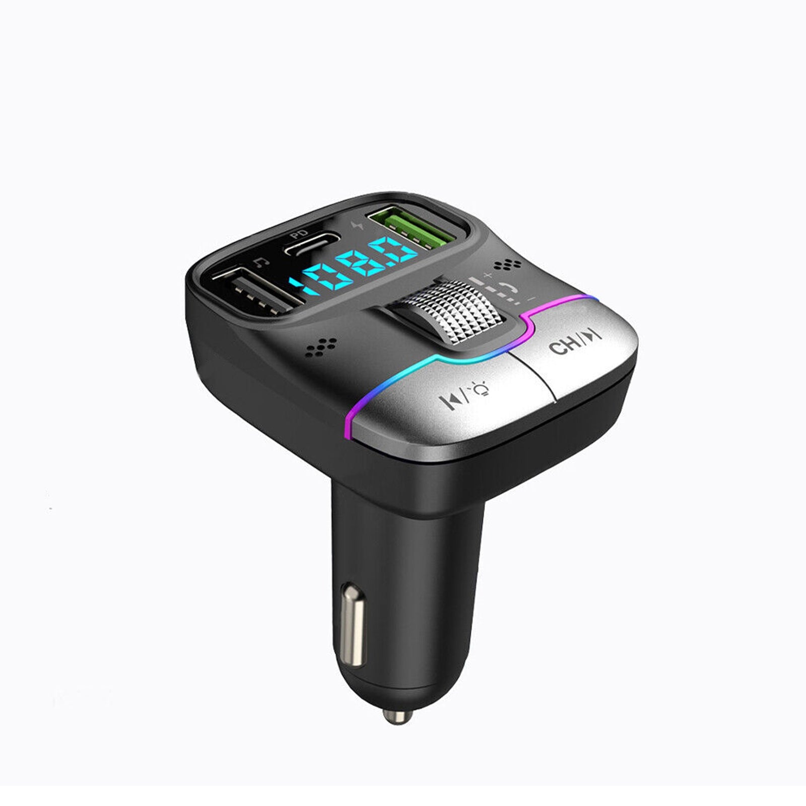 Car MP3 Player Adapter FM Transmitter With LED Display USB PD Fast Charger Supports Handsfree Call U Disk Black and silver - Premium Car Chargers from Rapidvehicles - Just $19.99! Shop now at Rapidvehicles