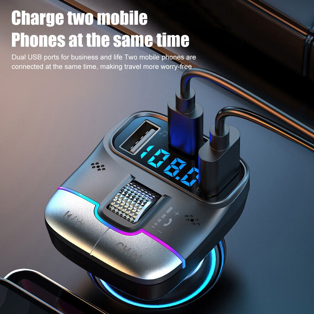 Car MP3 Player Adapter FM Transmitter With LED Display USB PD Fast Charger Supports Handsfree Call U Disk Black and silver - Premium Car Chargers from Rapidvehicles - Just $24.99! Shop now at Rapidvehicles