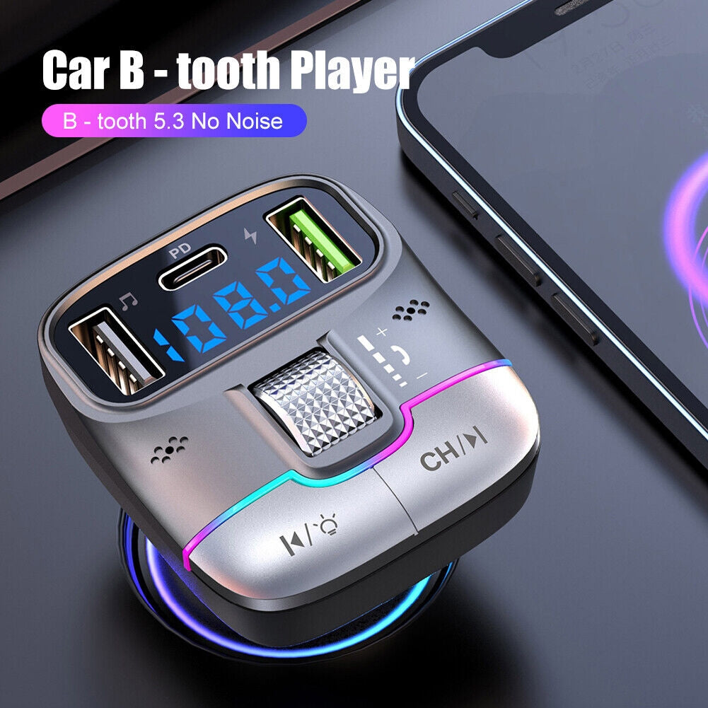 Car MP3 Player Adapter FM Transmitter With LED Display USB PD Fast Charger Supports Handsfree Call U Disk Black and silver - Premium Car Chargers from Rapidvehicles - Just $24.99! Shop now at Rapidvehicles