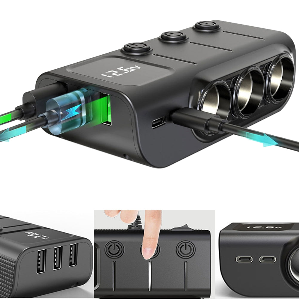 GC01 Car Cigarette Lighter 120W USB PD Fast Charge Adapter 3 Socket Cigarette Lighter Splitter With Independent Switch black - Premium Car Chargers from Rapidvehicles - Just $34.99! Shop now at Rapidvehicles