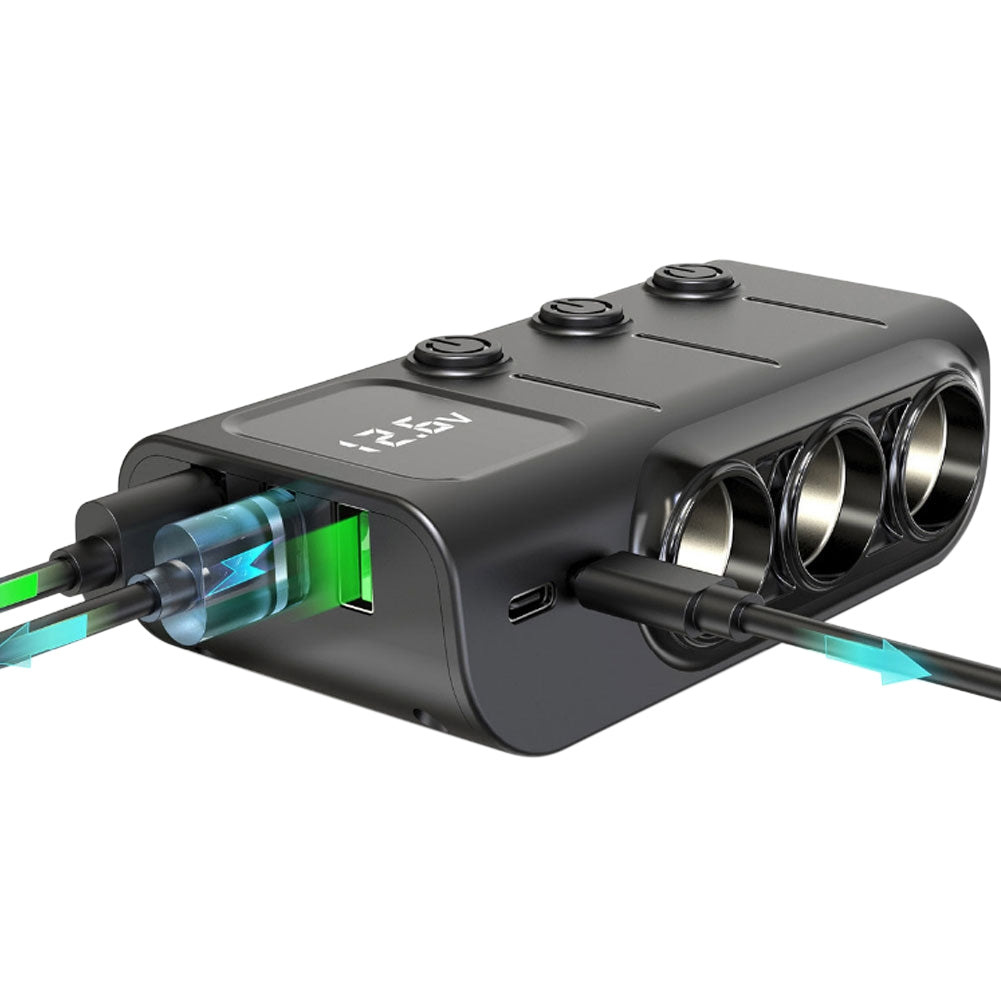 GC01 Car Cigarette Lighter 120W USB PD Fast Charge Adapter 3 Socket Cigarette Lighter Splitter With Independent Switch black - Premium Car Chargers from Rapidvehicles - Just $34.99! Shop now at Rapidvehicles