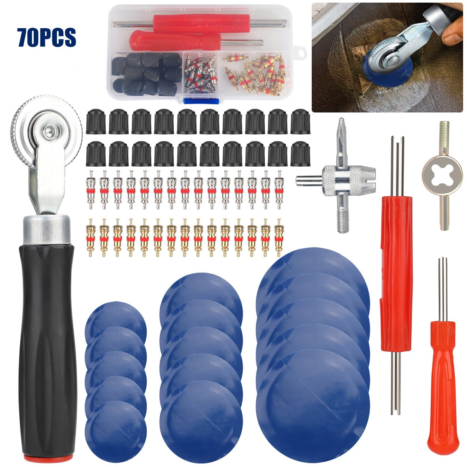 70Pcs Tire Patch Roller Tool Kit 32mmm/42mm/58mm Patches Tire - Premium Other Car Tools from Rapidvehicles - Just $27.99! Shop now at Rapidvehicles