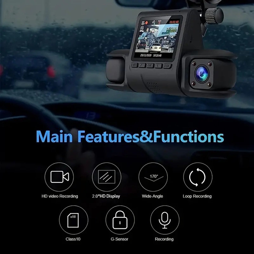 Dash Cam 3 Channel Front Rear Inside 1080P Car Dvr Dashboard Camera with IR Night Vision Loop Recording Black - Premium Car DVR from Rapidvehicles - Just $52.68! Shop now at Rapidvehicles