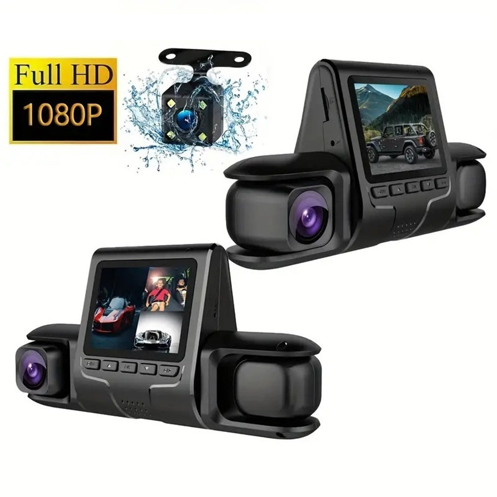 Dash Cam 3 Channel Front Rear Inside 1080P Car Dvr Dashboard Camera with IR Night Vision Loop Recording Black - Premium Car DVR from Rapidvehicles - Just $52.68! Shop now at Rapidvehicles