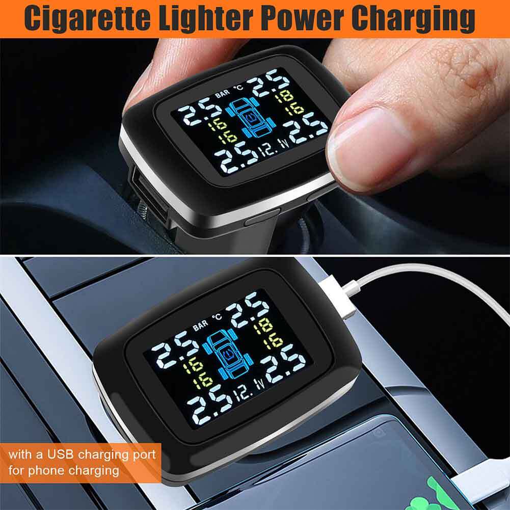 Tire Pressure Monitoring System 0-3.5 Bar Solar USB Tpms Wireless Sensor Cigarette Lighter Power Black - Premium Car Chargers from Rapidvehicles - Just $52.99! Shop now at Rapidvehicles