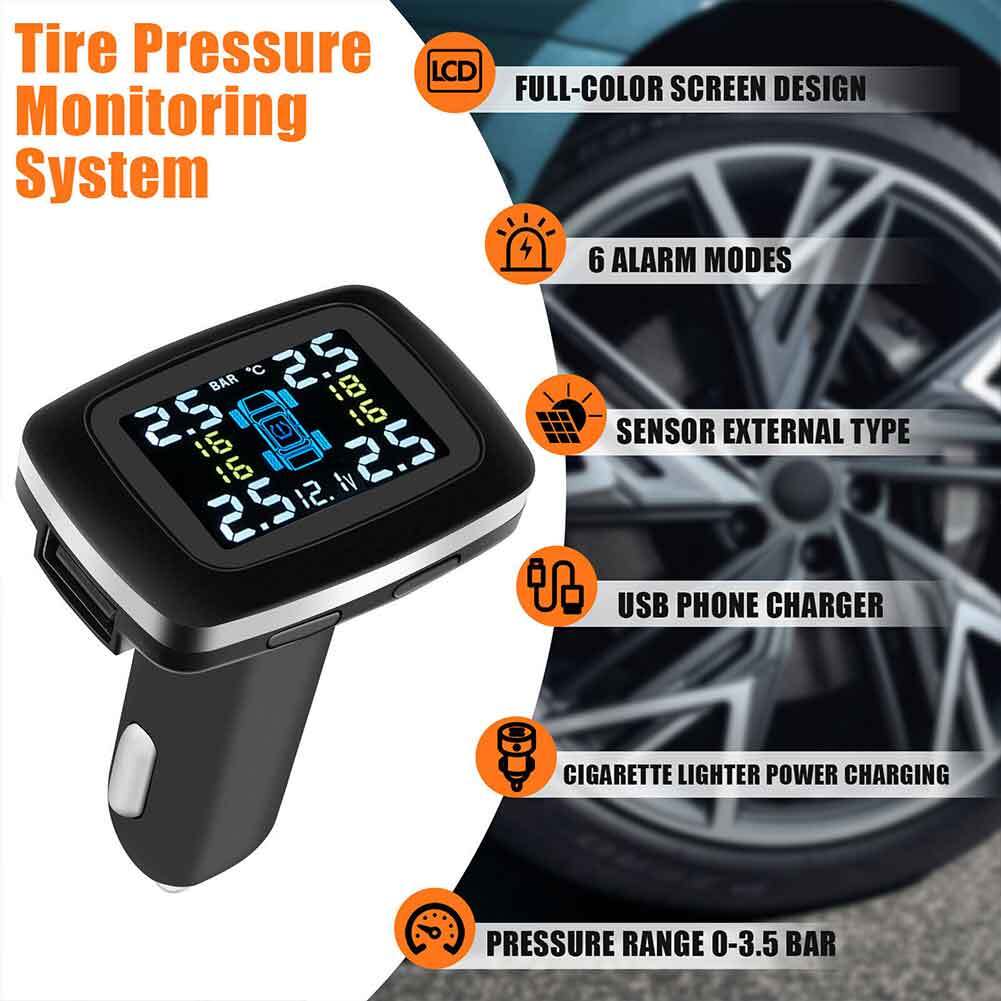 Tire Pressure Monitoring System 0-3.5 Bar Solar USB Tpms Wireless Sensor Cigarette Lighter Power Black - Premium Car Chargers from Rapidvehicles - Just $52.99! Shop now at Rapidvehicles