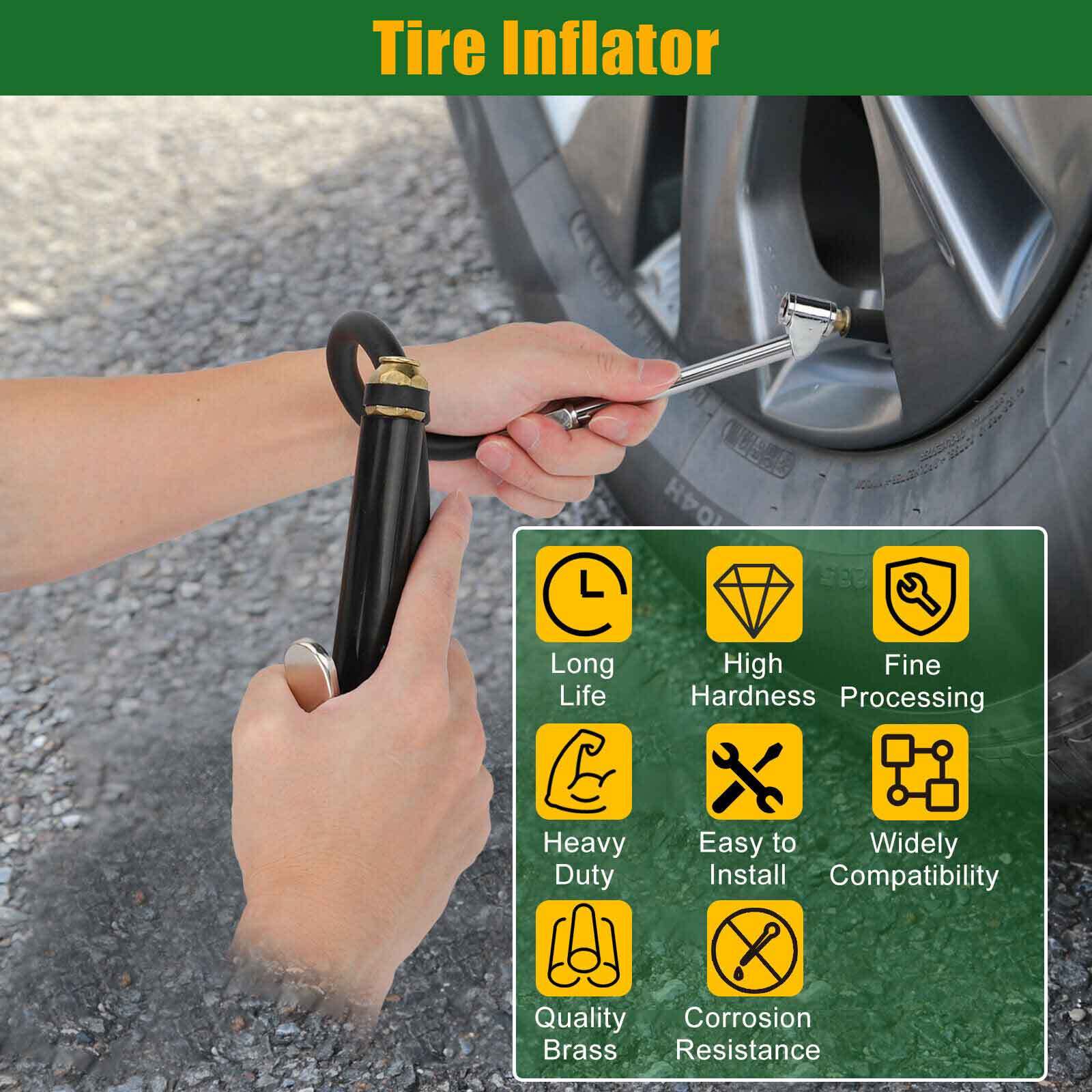 Air Tire Inflator With Pressure Gauge 120 PSI 6 Inch Dual Head Chuck 12 Inch Heavy Duty Rubber Hose 1/4 Inch NPT Internal Threaded Inlet black - Premium OBD & Diagnostic Tools from Rapidvehicles - Just $26.99! Shop now at Rapidvehicles