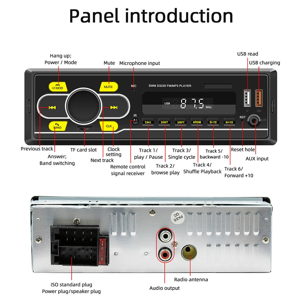 D3230 Car Radio V5.0 MP3 Player FM Radio LED Display 7 Color - Premium Other Car Electronics from Rapidvehicles - Just $45.99! Shop now at Rapidvehicles