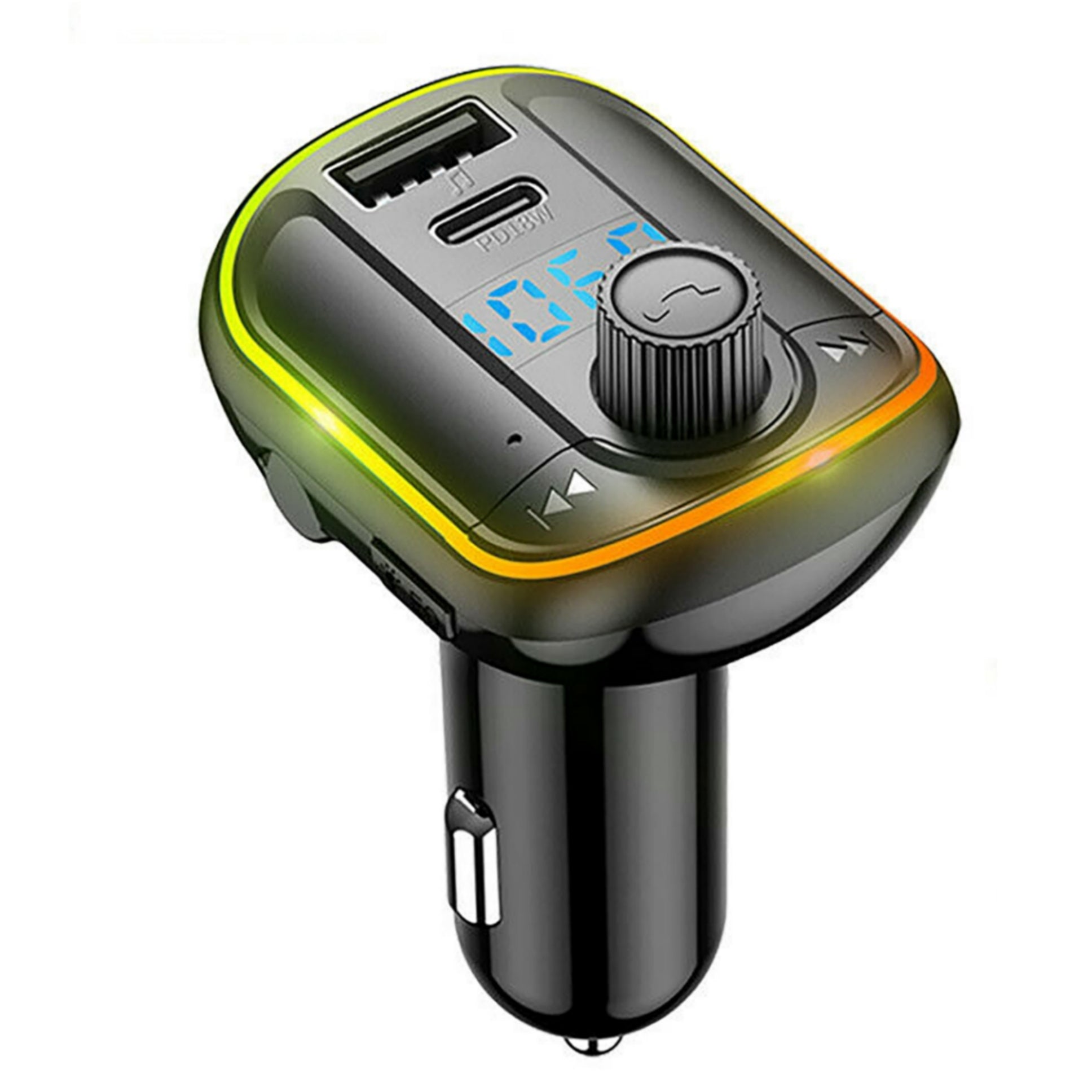 T829 Wireless FM Transmitter For Car Dual USB Port Type-C PD18W Fast Charger Colorful LED Backlit MP3 Music Player black - Premium Car Chargers from Rapidvehicles - Just $24.99! Shop now at Rapidvehicles