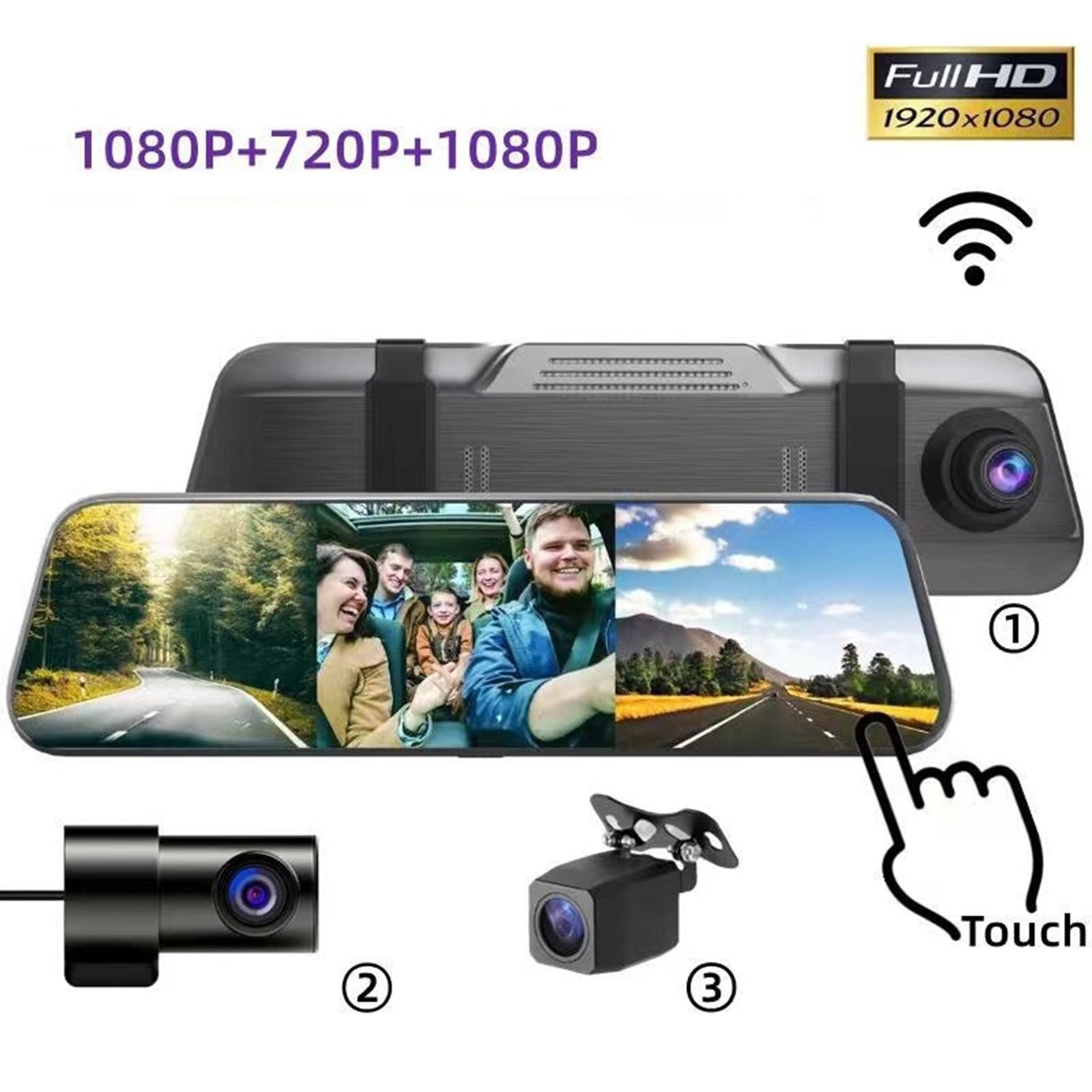 3 Channel Dash Cam 1080P HD Full Touch Screen 170 Degrees Wide Angle Dashboard Camera G-Sensor Black - Premium Car DVR from Rapidvehicles - Just $76.08! Shop now at Rapidvehicles