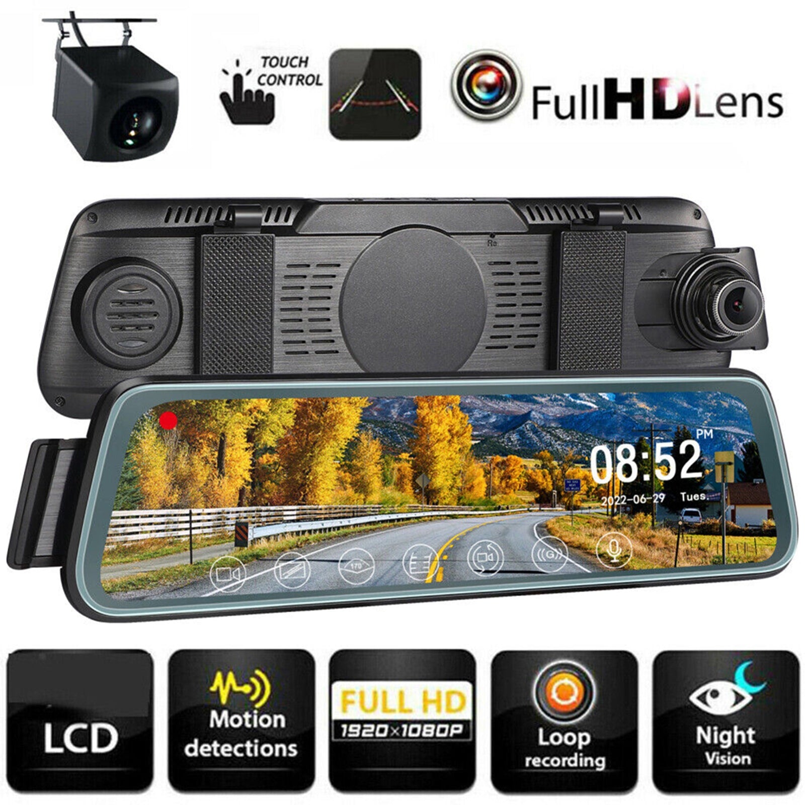 1080P High-Definition Car Dvr Front Rear Dual Dash Cam 10-Inch - Premium Car DVR from Rapidvehicles - Just $67.99! Shop now at Rapidvehicles