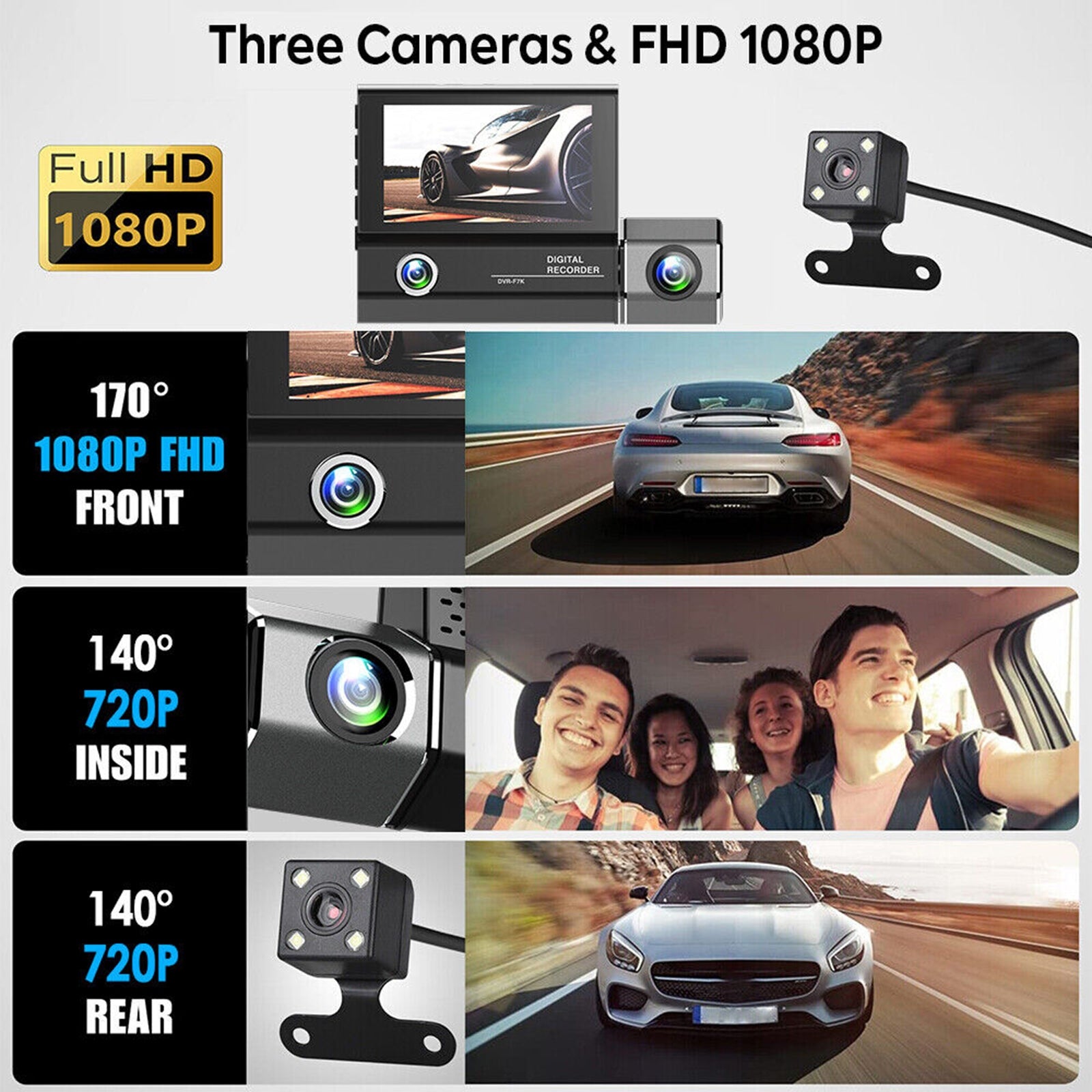 1080P 3 Lens Dash Cam Car Dvr 3.0 Inch HD Ips Screen Wide Angle Rearview Video Recorder Camera G-Sensor Black - Premium Car Rear View Camera from Rapidvehicles - Just $45.17! Shop now at Rapidvehicles