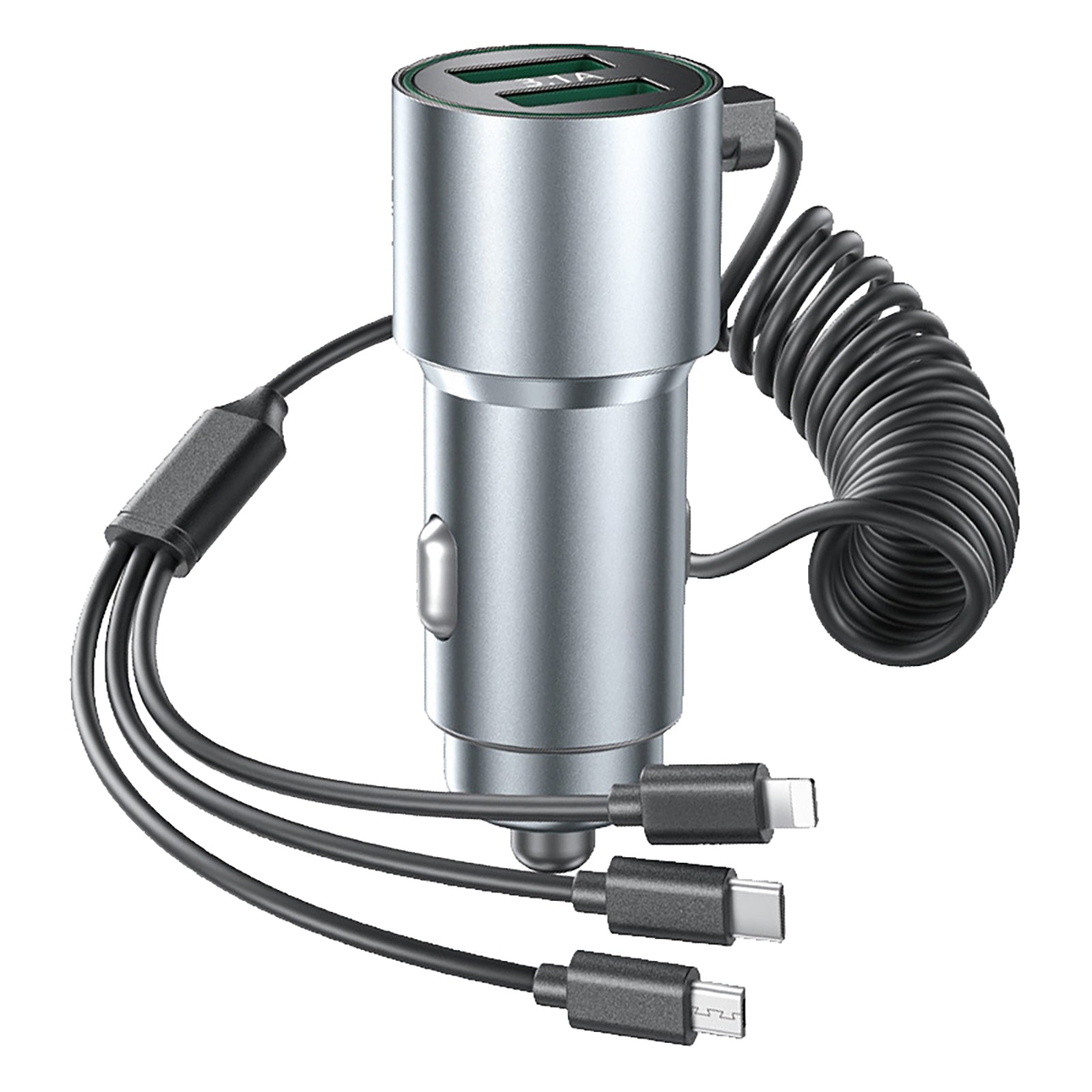 Quick Charge Car Charger With Stretchable Cable 5 Port Output Fast Charging Adapter Compatible For Ios / Android / Type-C Port silver - Premium Car Chargers from Rapidvehicles - Just $21.99! Shop now at Rapidvehicles