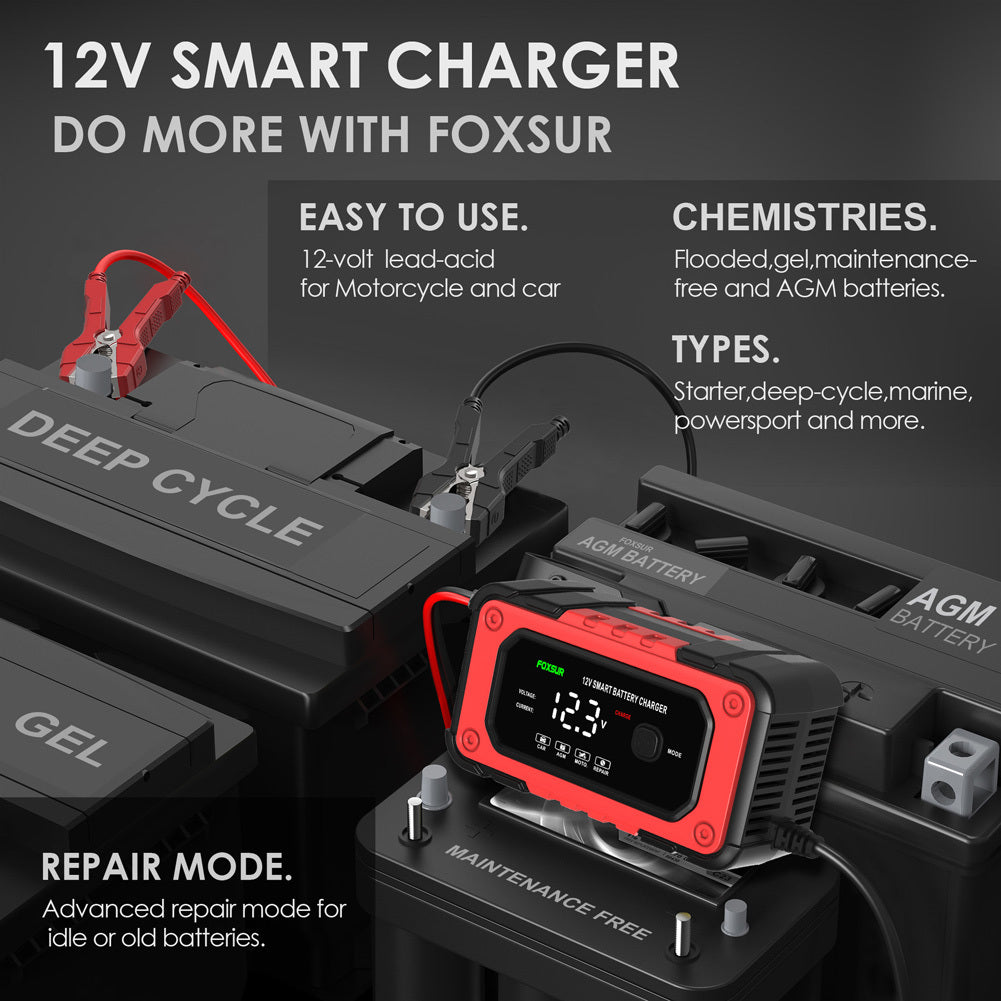 Car Battery Charger 12V 6-Amp Fully Automatic Smart Battery Charger Screen Display Trickle Charger Maintainer US Plug - Premium Motorcycle Accessories from Rapidvehicles - Just $36.99! Shop now at Rapidvehicles